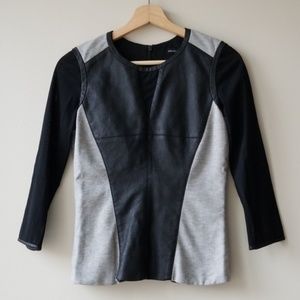 Karen Millen Faux Leather Mesh Sleeves Blouse Top